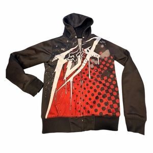 Y2K Fox Black and Red Graphic Hoodie